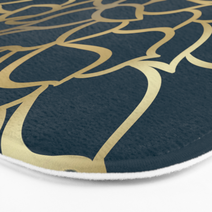 Festive, Floral Prints, Line Art, Dark Teal and Gold Bath Mat Gallery Image 3