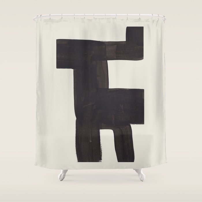 Black and White Minimalist Shapes Mid century Ink painting Shower Curtain Gallery Image 1