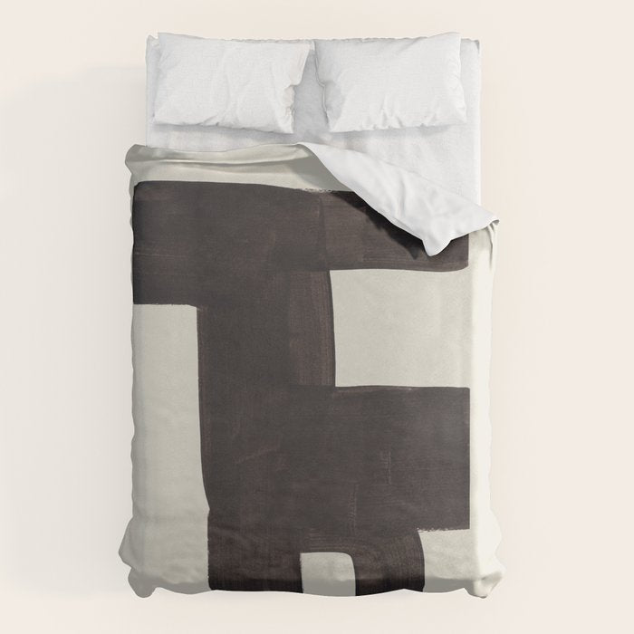 Black and White Minimalist Shapes Mid century Ink painting Duvet Cover Gallery Image 6