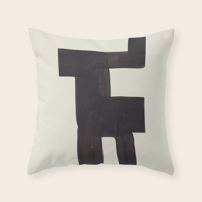 Black and White Minimalist Shapes Mid century Ink painting Throw Pillow Gallery Image 6