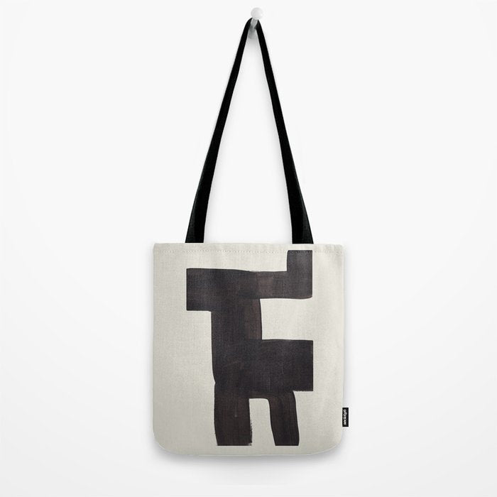Black and White Minimalist Shapes Mid century Ink painting Tote Bag Gallery Image 2
