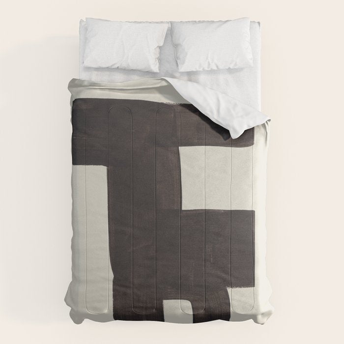 Black and White Minimalist Shapes Mid century Ink painting Comforter Gallery Image 1