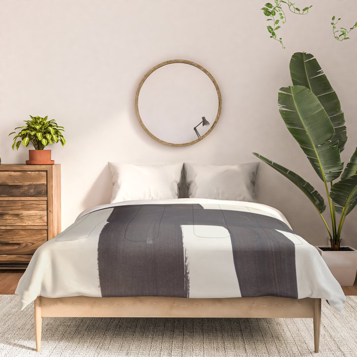 Black and White Minimalist Shapes Mid century Ink painting Comforter Gallery Image 3