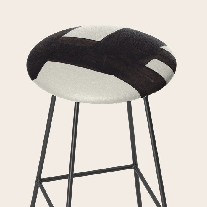 Black and White Minimalist Shapes Mid century Ink painting Stool Gallery Image 2