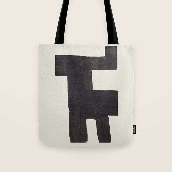 Black and White Minimalist Shapes Mid century Ink painting Tote Bag Gallery Image 1