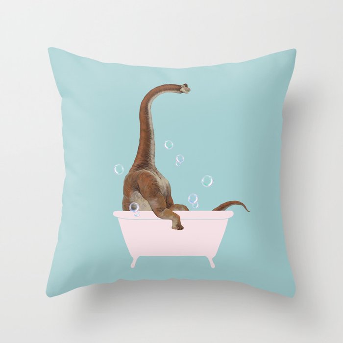 Brachiosaurus in Bathtub Throw Pillow Gallery Image 1