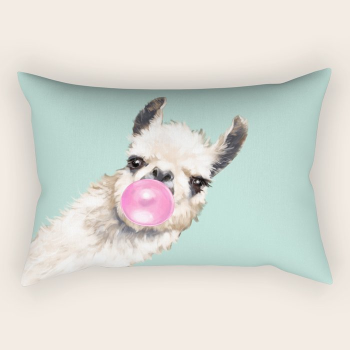 Bubble Gum Sneaky Llama in Green Rectangular Pillow Gallery Image 1