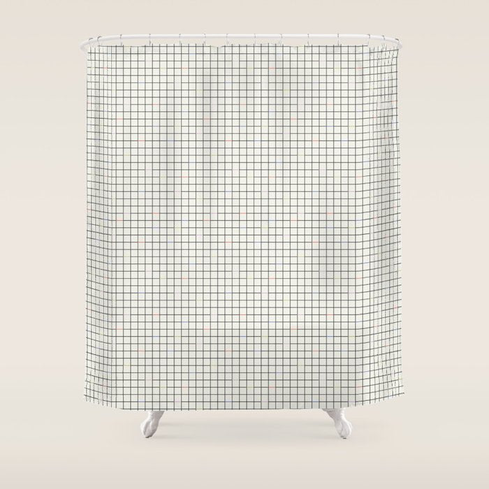 Minimalist Black and Off-White Grid with Color Accents Shower Curtain