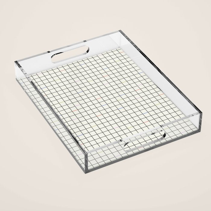 Minimalist Black and Off-White Grid with Color Accents Acrylic Tray Gallery Image 1