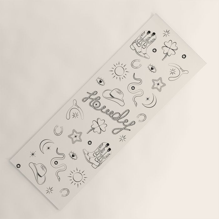 Howdy. Black and White Good Luck Charms Yoga Mat Gallery Image 1