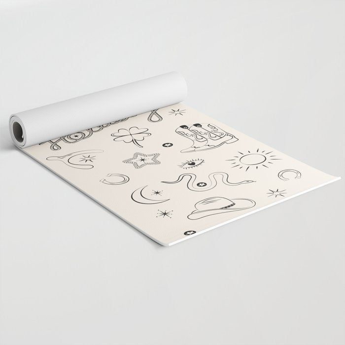 Howdy. Black and White Good Luck Charms Yoga Mat Gallery Image 2