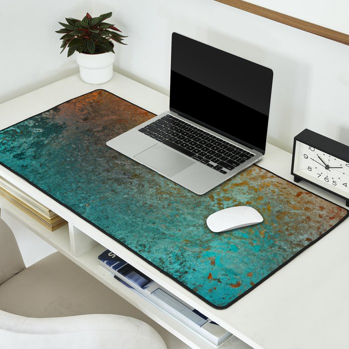 Teal and Copper Rust in Vintage Aesthetic Grunge Desk Mat Gallery Image 2