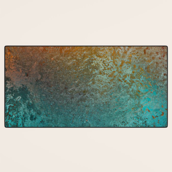 Teal and Copper Rust in Vintage Aesthetic Grunge Desk Mat Gallery Image 3