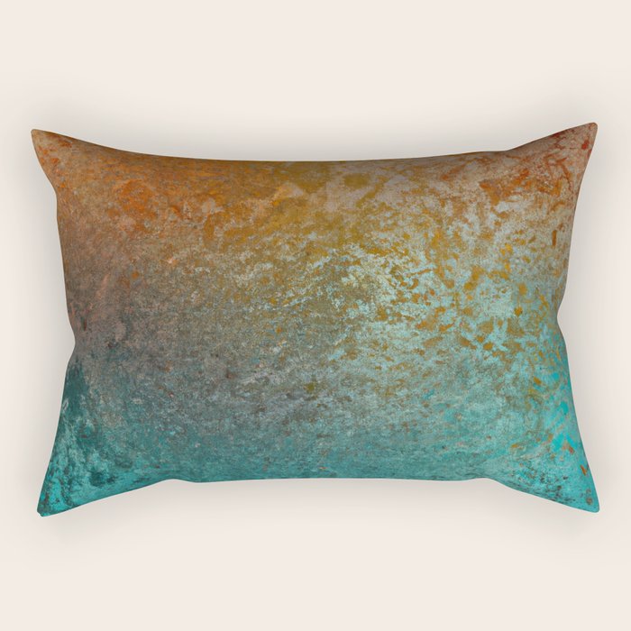 Teal and Copper Rust in Vintage Aesthetic Grunge Rectangular Pillow Gallery Image 1