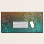 Teal and Copper Rust in Vintage Aesthetic Grunge Desk Mat Gallery Image 1