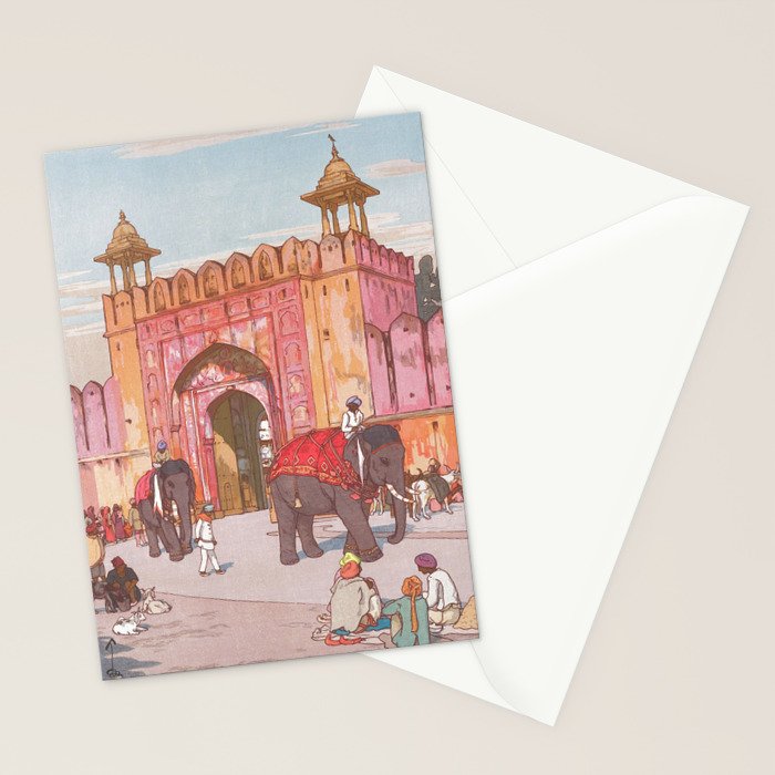 Hiroshi Yoshida, Ajmer Gate, Jaipur, India - Vintage Japanese Woodblock Print Art Stationery Card Gallery Image 2