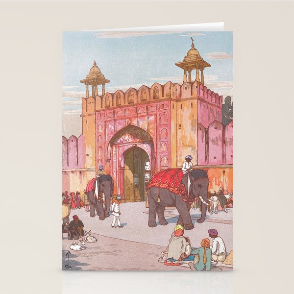 Hiroshi Yoshida, Ajmer Gate, Jaipur, India - Vintage Japanese Woodblock Print Art Stationery Card Gallery Image 1