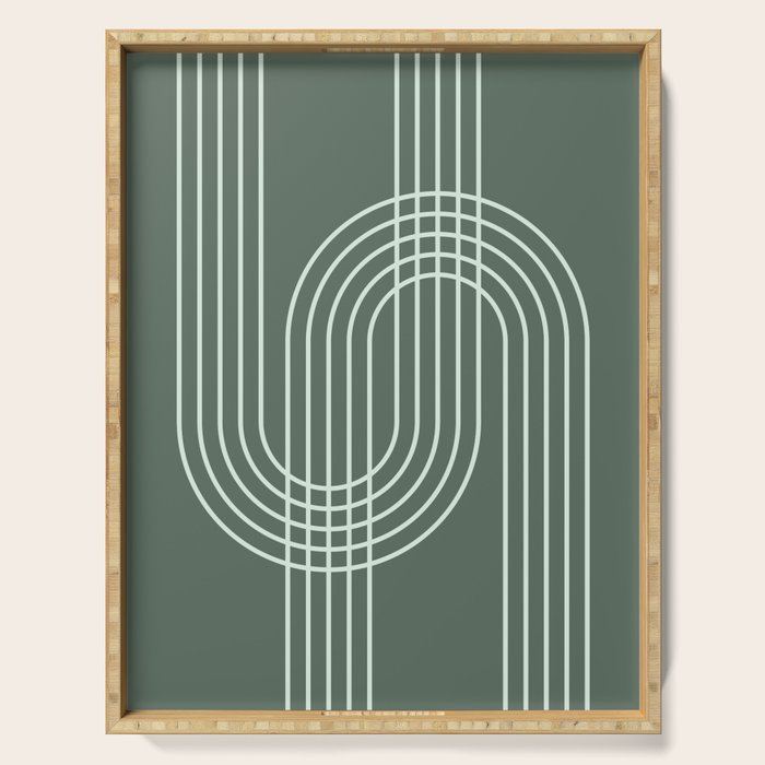 Geometric Lines in Forest Green Serving Tray Gallery Image 1