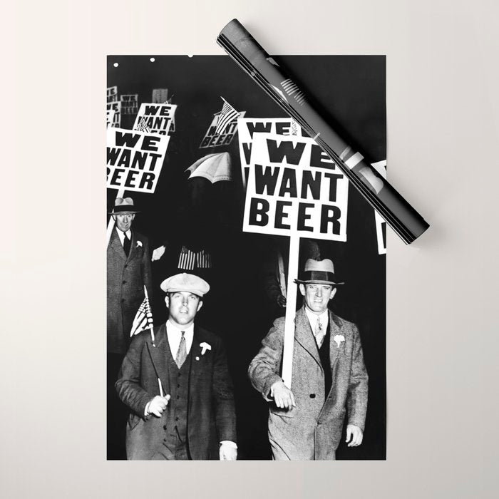 We Want Beer, Black and White, Vintage Prohibition Art Wrapping Paper Gallery Image 1