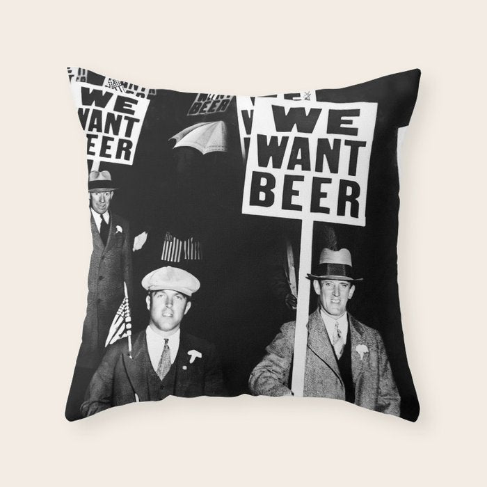 We Want Beer, Black and White, Vintage Prohibition Art Throw Pillow Gallery Image 6