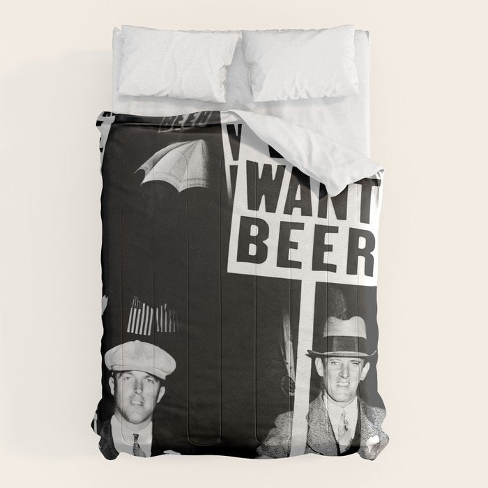 We Want Beer, Black and White, Vintage Prohibition Art Comforter Gallery Image 1