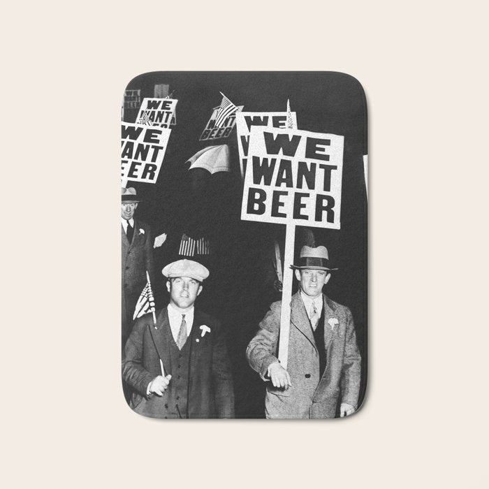 We Want Beer, Black and White, Vintage Prohibition Art Bath Mat Gallery Image 1