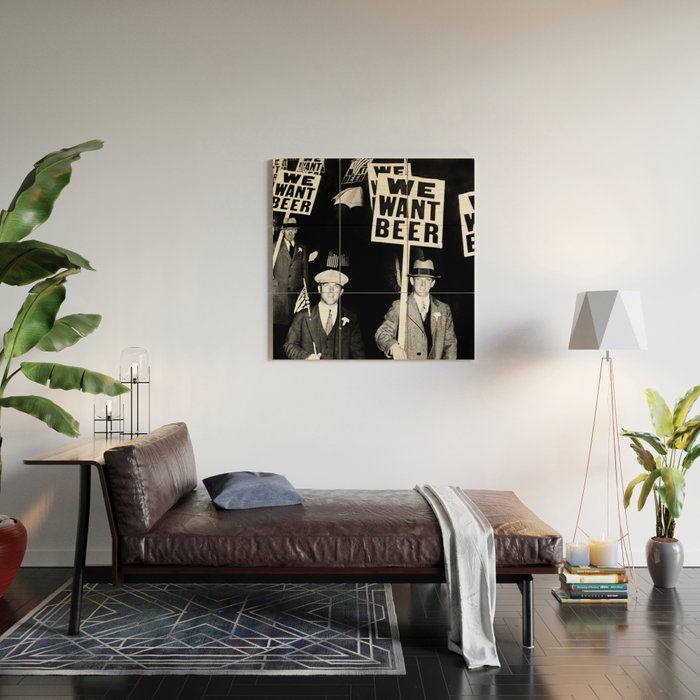 We Want Beer, Black and White, Vintage Prohibition Art Wood Wall Art Gallery Image 2