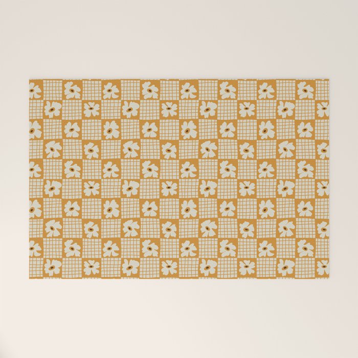 Vintage floral checkered box pattern  Welcome Mat Gallery Image 1