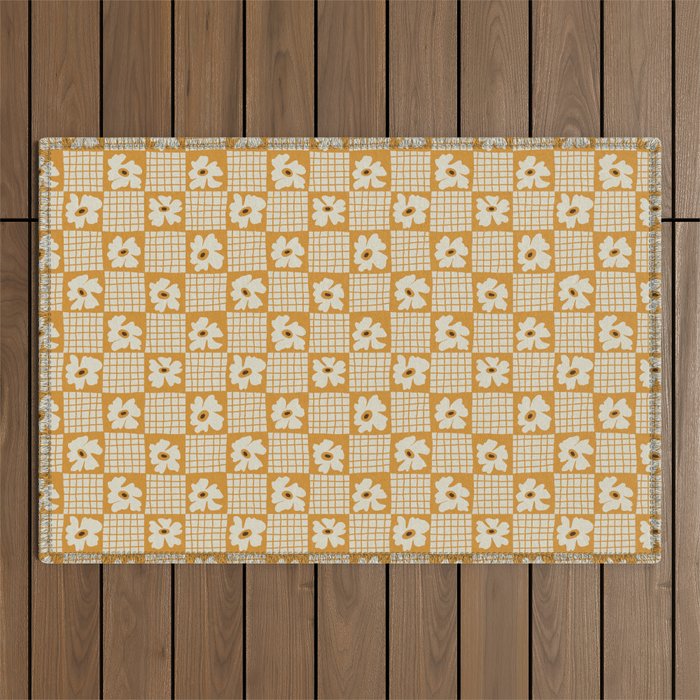 Vintage floral checkered box pattern  Outdoor Rug Gallery Image 1