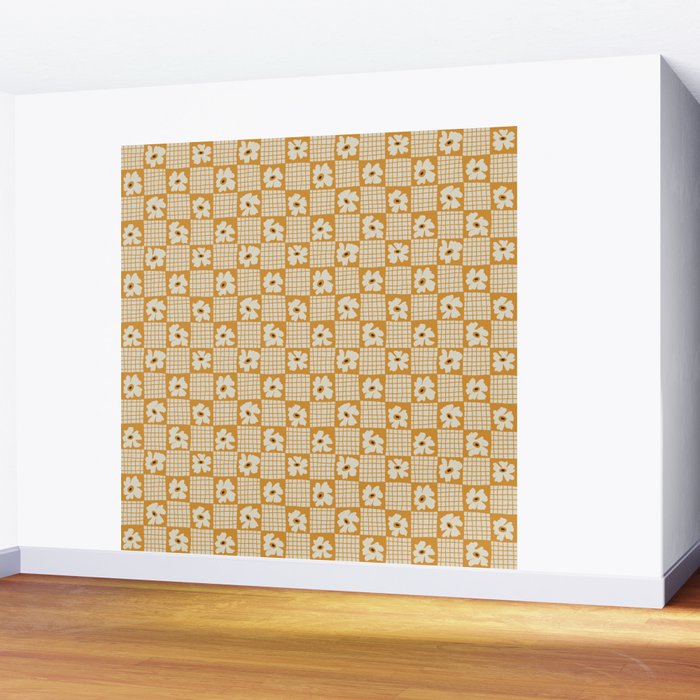 Vintage floral checkered box pattern  Wall Mural Gallery Image 2
