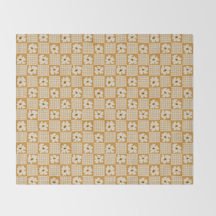 Vintage floral checkered box pattern  Throw Blanket Gallery Image 2