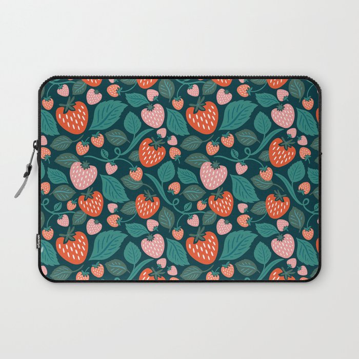 Strawberry Fields - Teal Green & Red Laptop Sleeve Gallery Image 1