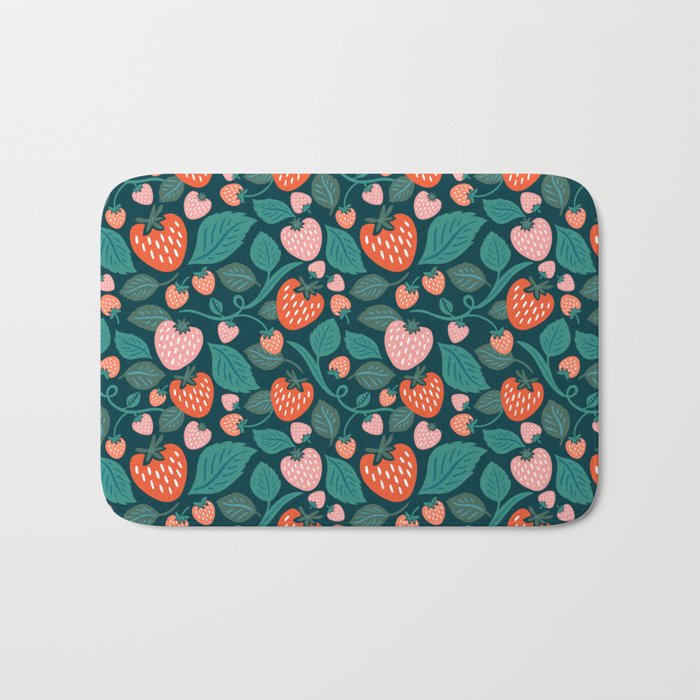 Strawberry Fields - Teal Green & Red Bath Mat Gallery Image 1