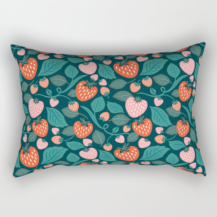 Strawberry Fields - Teal Green & Red Rectangular Pillow Gallery Image 1