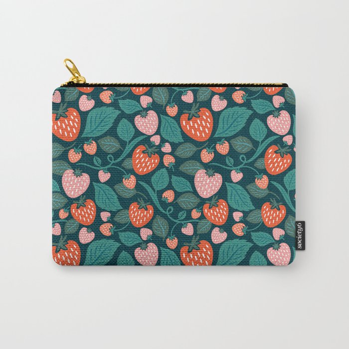 Strawberry Fields - Teal Green & Red Carry All Pouch Gallery Image 1