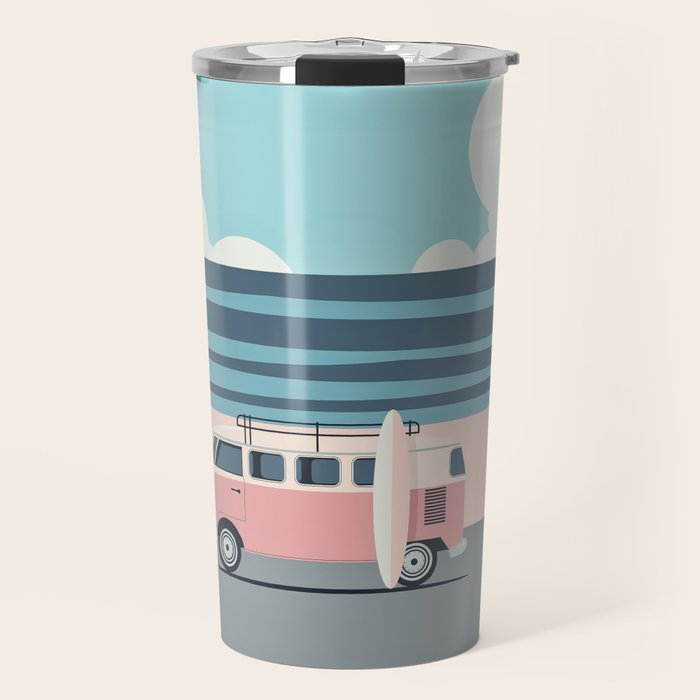 Surfer Graphic Beach Palm-Tree Camper-Van Art Travel Mug Gallery Image 1