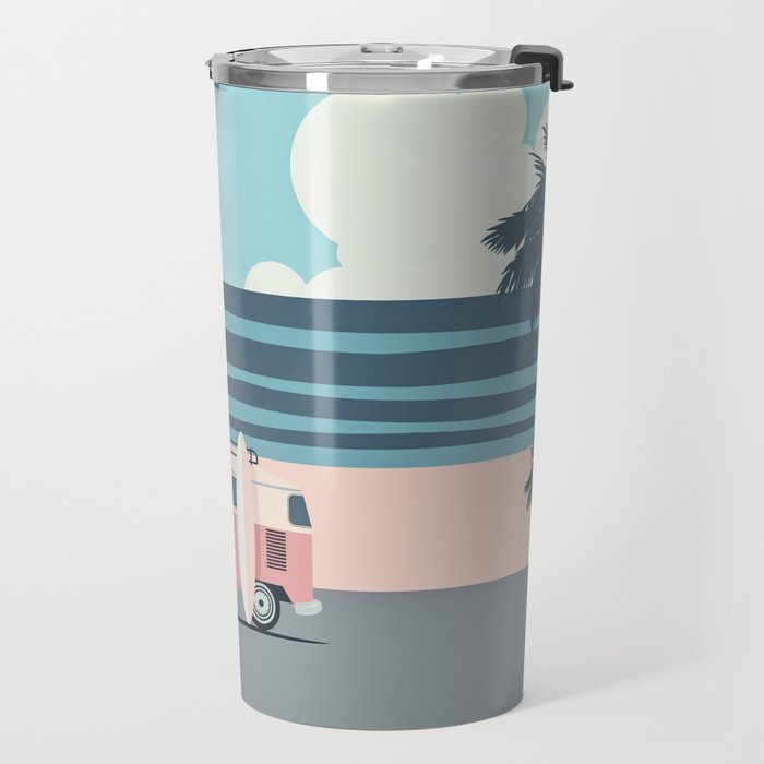 Surfer Graphic Beach Palm-Tree Camper-Van Art Travel Mug Gallery Image 2