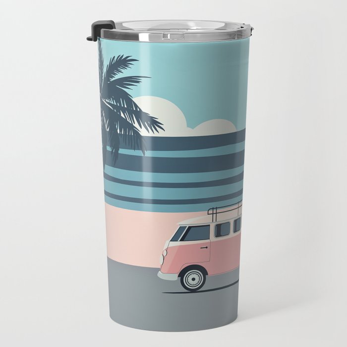 Surfer Graphic Beach Palm-Tree Camper-Van Art Travel Mug Gallery Image 3