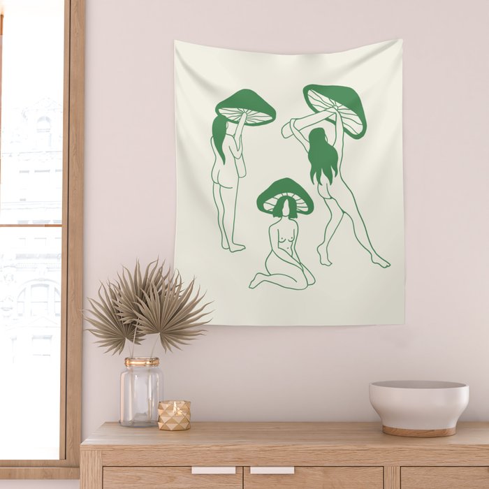 Mushroom Ladies Line Art Wall Tapestry Gallery Image 2