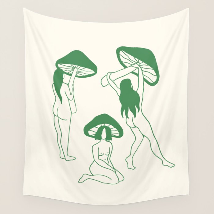 Mushroom Ladies Line Art Wall Tapestry Gallery Image 4