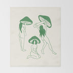 Mushroom Ladies Line Art Throw Blanket Gallery Image 2