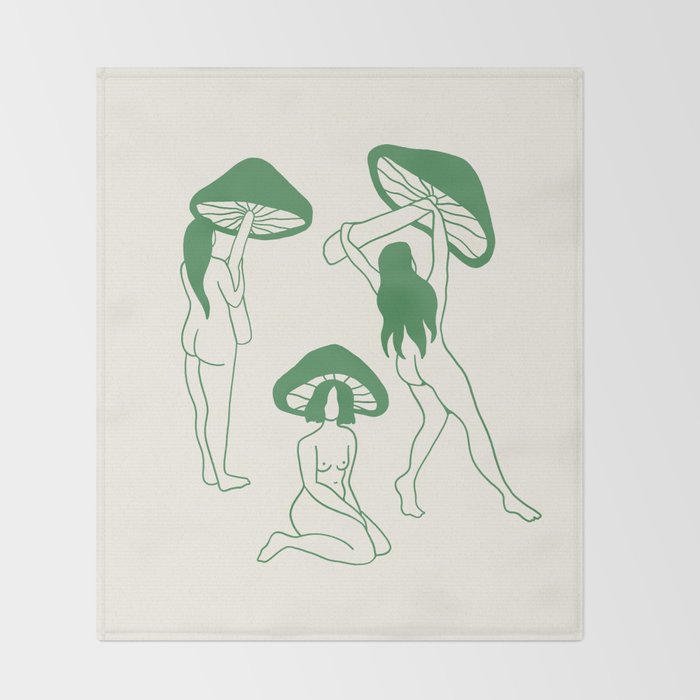 Mushroom Ladies Line Art Throw Blanket Gallery Image 2