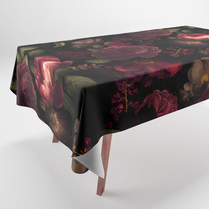 Midnight Vintage Shiny Botanical Rose Garden Tablecloth Gallery Image 1