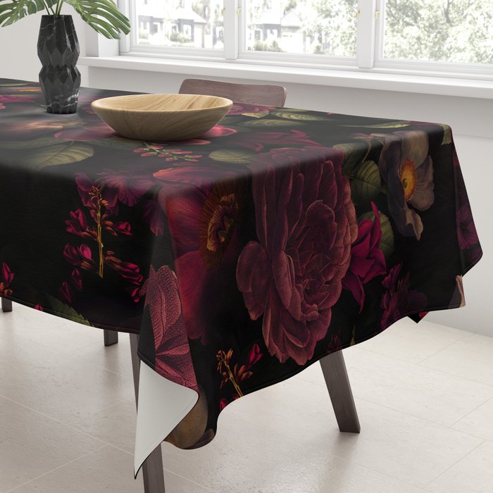 Midnight Vintage Shiny Botanical Rose Garden Tablecloth Gallery Image 3