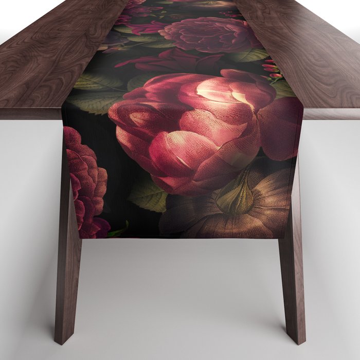 Midnight Vintage Shiny Botanical Rose Garden Table Runner Gallery Image 1