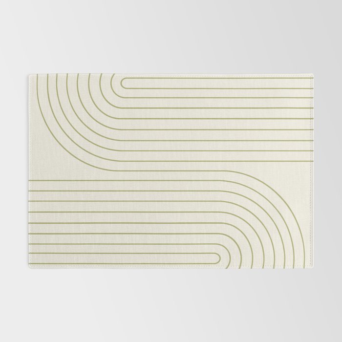 Minimal Line Curvature LXXXVII Creme & Green Mid Century Modern Arch Abstract Rug Gallery Image 2
