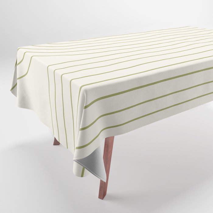 Minimal Line Curvature LXXXVII Creme & Green Mid Century Modern Arch Abstract Tablecloth Gallery Image 1