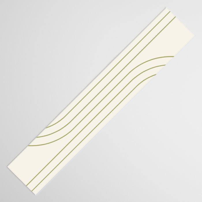 Minimal Line Curvature LXXXVII Creme & Green Mid Century Modern Arch Abstract Table Runner Gallery Image 3