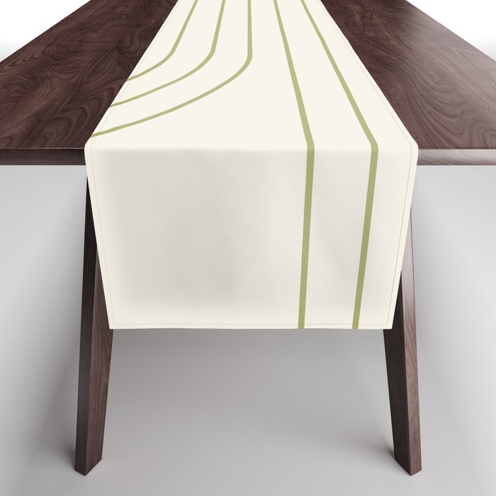 Minimal Line Curvature LXXXVII Creme & Green Mid Century Modern Arch Abstract Table Runner Gallery Image 1