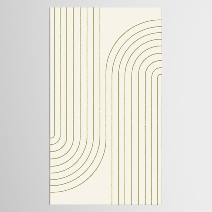 Minimal Line Curvature LXXXVII Creme & Green Mid Century Modern Arch Abstract Tablecloth Gallery Image 2